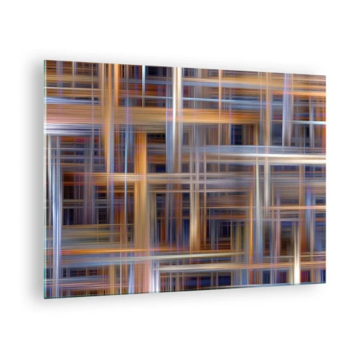 Impression sur verre - Image sur verre - Motif géométrique de lignes et de couleurs dans un style abstrait - 70x50cm - Tissé de lumière - Décoration murale moderne pour le salon et la chambre ARTTOR