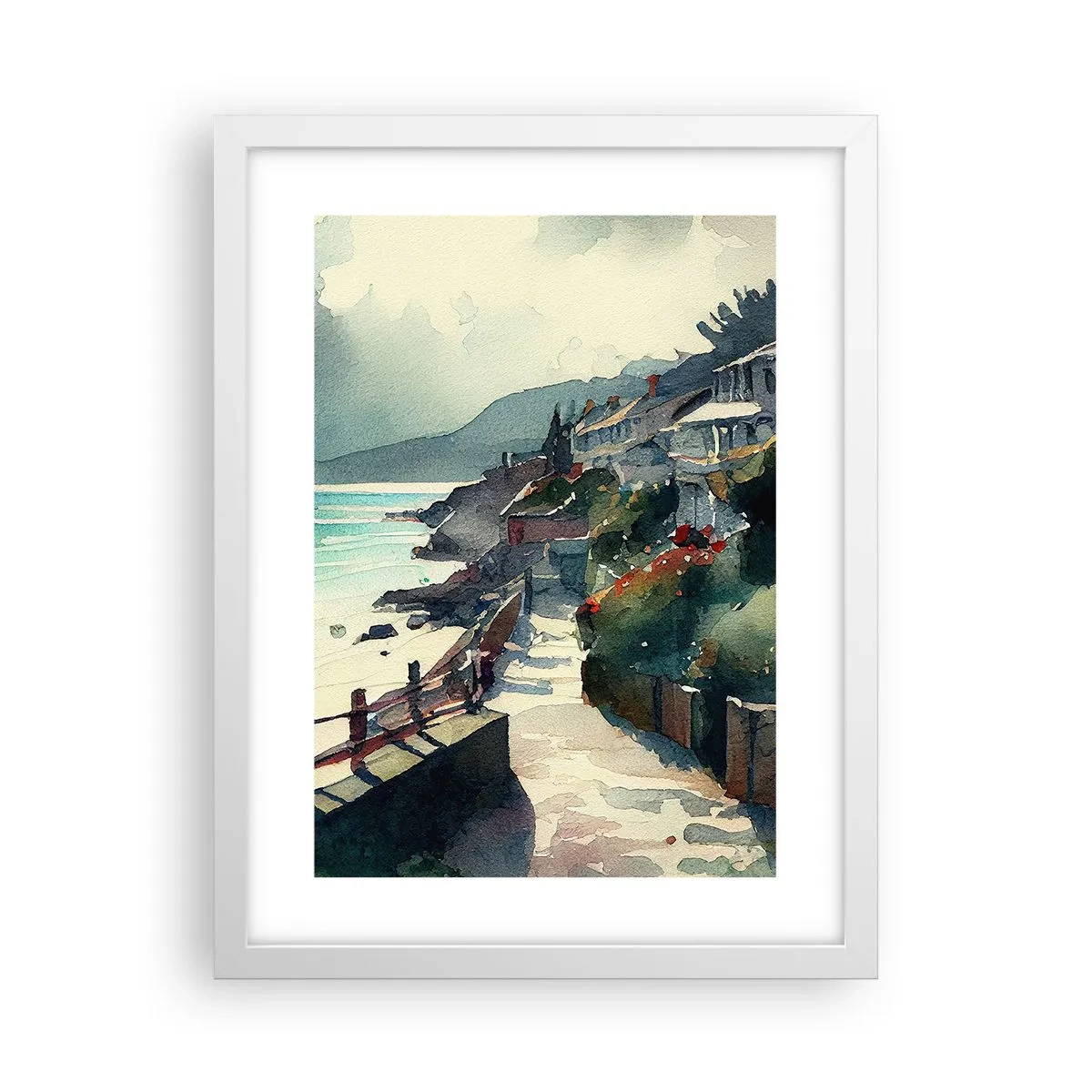 Affiche dans un cadre blanc - Poster - Ville méditerranéenne - 30x40 cm