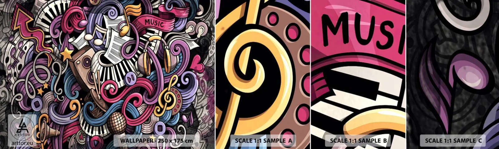 Échantillon De Papier Peint Standard Eco - Mélodie compliquée - Musique, Mural, Graffiti - 100x30 cm