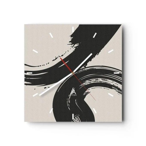 Horloge murale - Pendule murale - Coups de pinceau dynamiques en noir sur fond clair - 30x30cm - Balayage circulaire - Décoration murale moderne pour le salon et la chambre ARTTOR