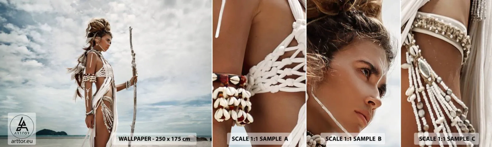 Échantillon de Papier Peint Autocollant Deluxe Sticker - Reine des tropiques - Femme, Robe ethnique, Tribu - 100x30 cm