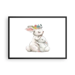Affiche dans un cadre noir - Poster - Des lapins mignons aux couleurs pastel - 70x50cm - Maman irremplaçable - Décoration murale moderne pour le salon et la chambre ARTTOR