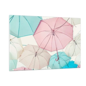 Impression sur verre - Image sur verre - Des parapluies colorés flottant dans l'air - 120x80cm - Parfois le soleil, parfois la pluie - Décoration murale moderne pour le salon et la chambre ARTTOR