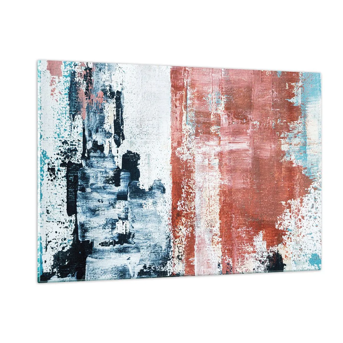 Impression sur verre - Image sur verre - Une combinaison abstraite de bleu et de rouge rouille - 120x80cm - Moitié-moitié abstrait - Décoration murale moderne pour le salon et la chambre ARTTOR