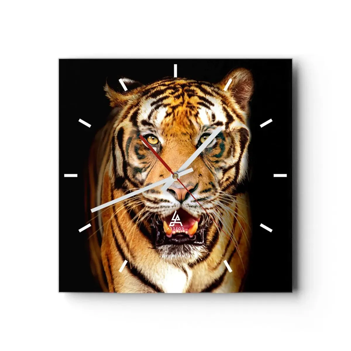 Horloge murale - Pendule murale - Un tigre avec la gueule ouverte sur un fond noir - 30x30cm - Le coeur sauvageon - Décoration murale moderne pour le salon et la chambre ARTTOR