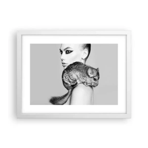 Affiche dans un cadre blanc - Poster - Dame au chinchilla - 40x30 cm
