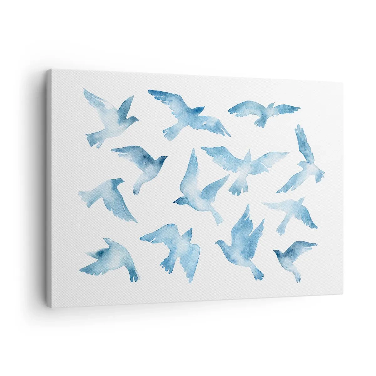 Impression sur toile - Image sur toile - Une aquarelle subtile représentant des oiseaux en vol - 70x50cm - Oiseaux bleus - Décoration murale moderne pour le salon et la chambre ARTTOR