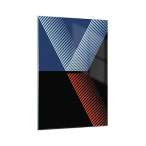 Impression sur verre - Image sur verre - Lignes géométriques dans les tons de rouge et de bleu - 70x100cm - Histoire simple - Décoration murale moderne pour le salon et la chambre ARTTOR