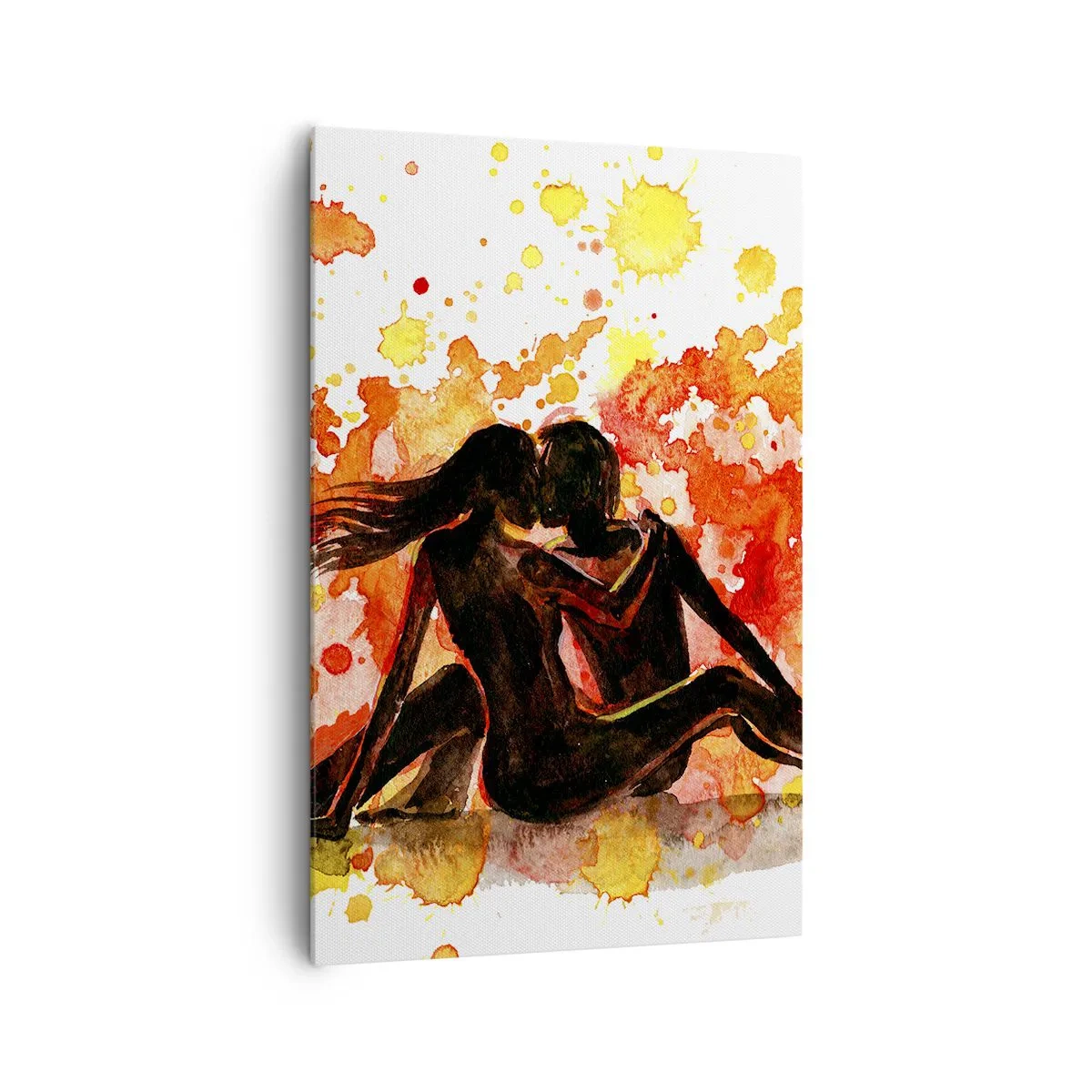 Impression sur toile - Image sur toile - Une aquarelle romantique de deux personnes aux couleurs chaudes. - 80x120cm - Et la lumière fut - Décoration murale moderne pour le salon et la chambre ARTTOR