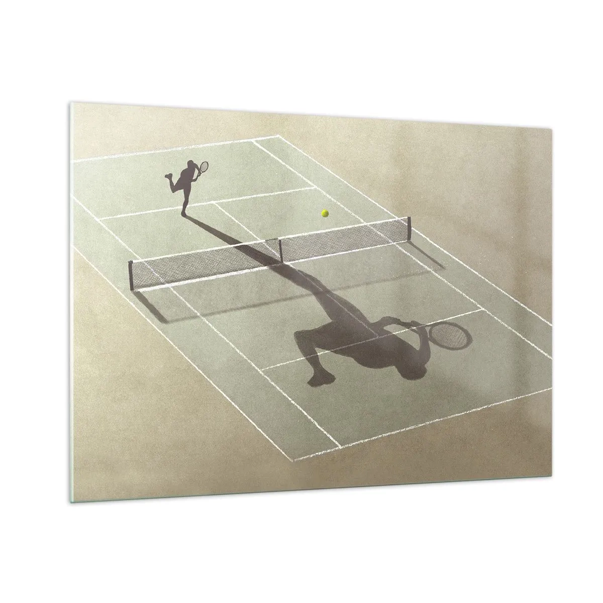 Impression sur verre - Image sur verre - La silhouette d'un joueur de tennis et son ombre sur le court pendant un service - 100x70cm - Dépassement de soi - Décoration murale moderne pour le salon et la chambre ARTTOR