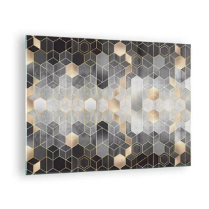 Impression sur verre - Image sur verre - Motif géométrique d'hexagones en lignes dorées - 70x50cm - Composition de diamants - Décoration murale moderne pour le salon et la chambre ARTTOR