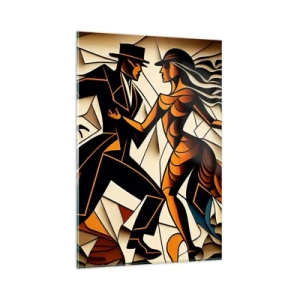 Impression sur verre - Image sur verre - Un couple dynamique dansant sous une forme abstraite. - 80x120cm - Danse de passion et de volupté - Décoration murale moderne pour le salon et la chambre ARTTOR