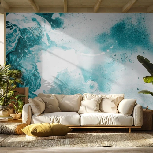 Papier Peint Photo Premium Sand - Aquarelle abstraite dans les tons turquoise et blanc - 100x70cm - Marécage bleu - Décoration murale moderne pour le salon et la chambre ARTTOR