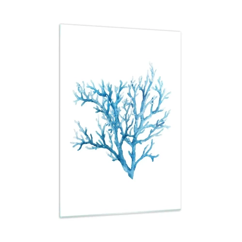 Impression sur verre - Image sur verre - Une aquarelle délicate représentant du corail bleu - 50x70cm - Filigrane nautique - Décoration murale moderne pour le salon et la chambre ARTTOR