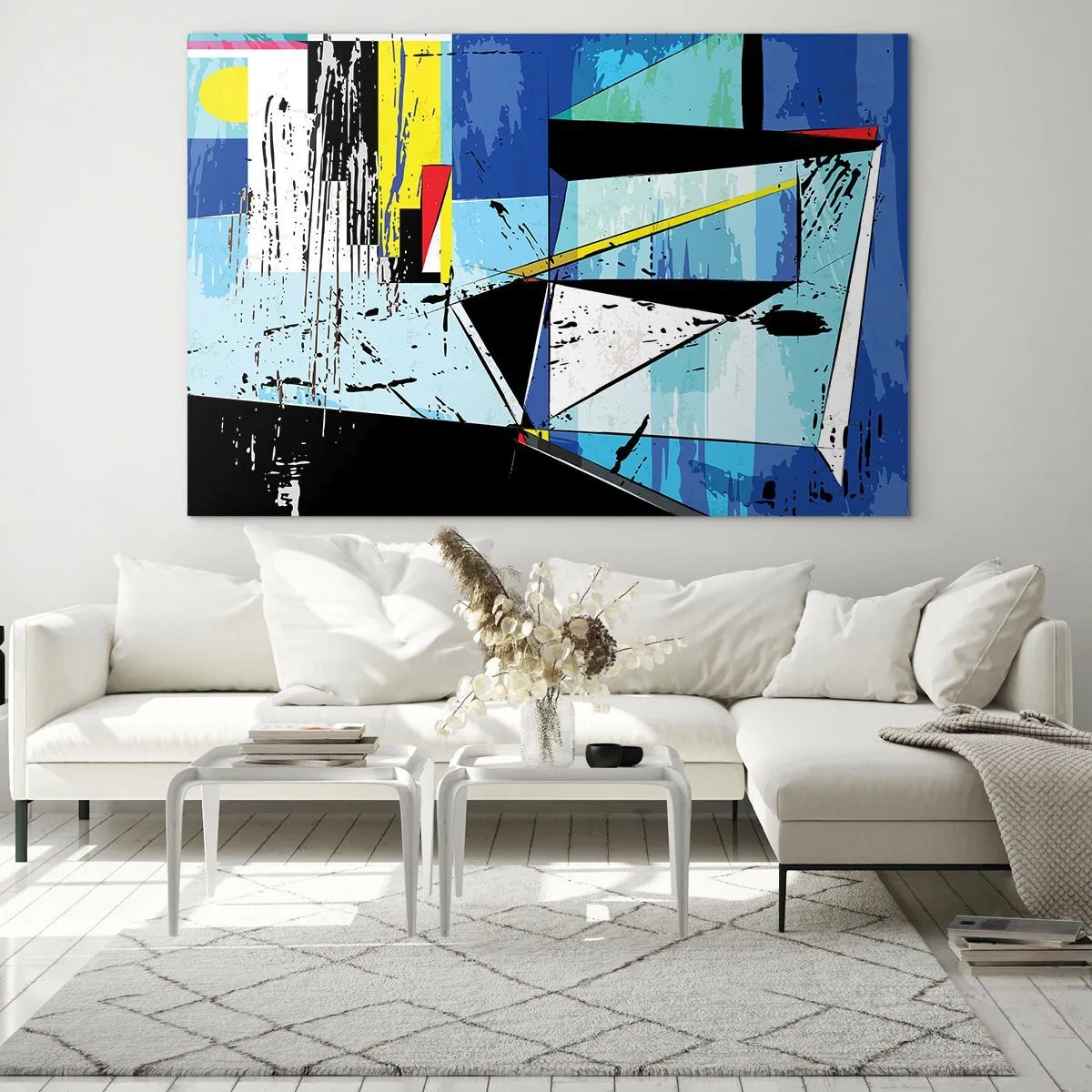Impression sur verre - Image sur verre - Composition géométrique abstraite dans les tons de bleu - 70x50cm - Regardez le monde sous un certain angle… - Décoration murale moderne pour le salon et la chambre ARTTOR