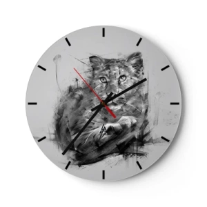 Horloge murale - Pendule murale - Portrait d'un tigre en abstraction noir et blanc - 30x30cm - Oui, j'écoute attentivement - Décoration murale moderne pour le salon, la cuisine et la chambre ARTTOR
