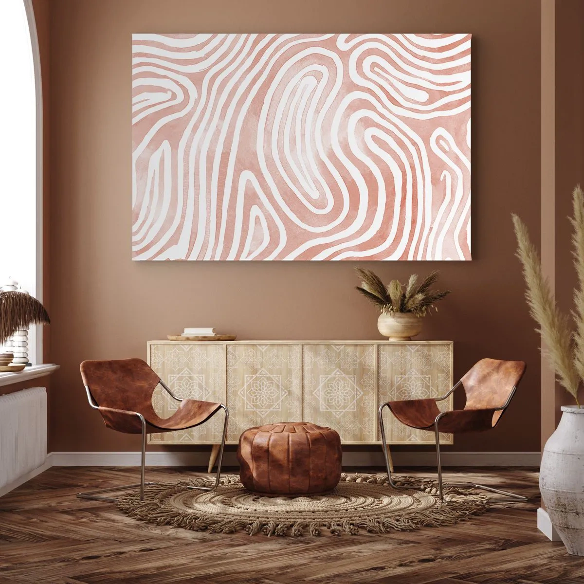 Impression sur toile - Image sur toile - Motif abstrait dans les tons de rose et de blanc - 120x80cm - Dans le labyrinthe de corail - Décoration murale moderne pour le salon et la chambre ARTTOR