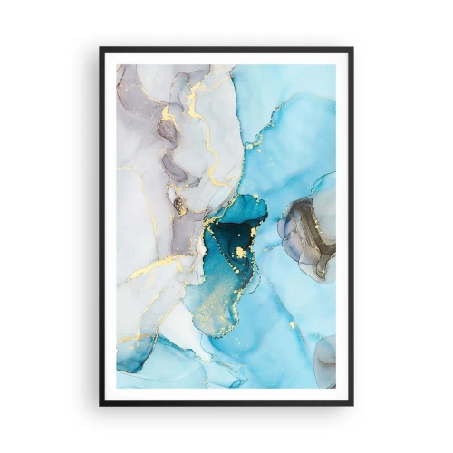 Affiche dans un cadre noir - Poster - Etude de la rencontre gris et turquoise - 70x100 cm