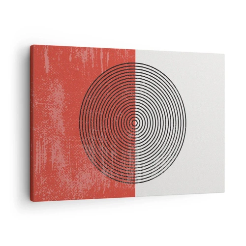 Impression sur toile - Image sur toile - Motif géométrique avec des cercles concentriques sur un fond rouge et blanc - 70x50cm - Dans le mille - Décoration murale moderne pour le salon et la chambre ARTTOR