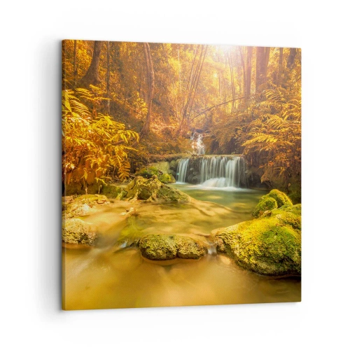 Impression sur toile - Image sur toile - Cascade de forêt en or - 50x50 cm