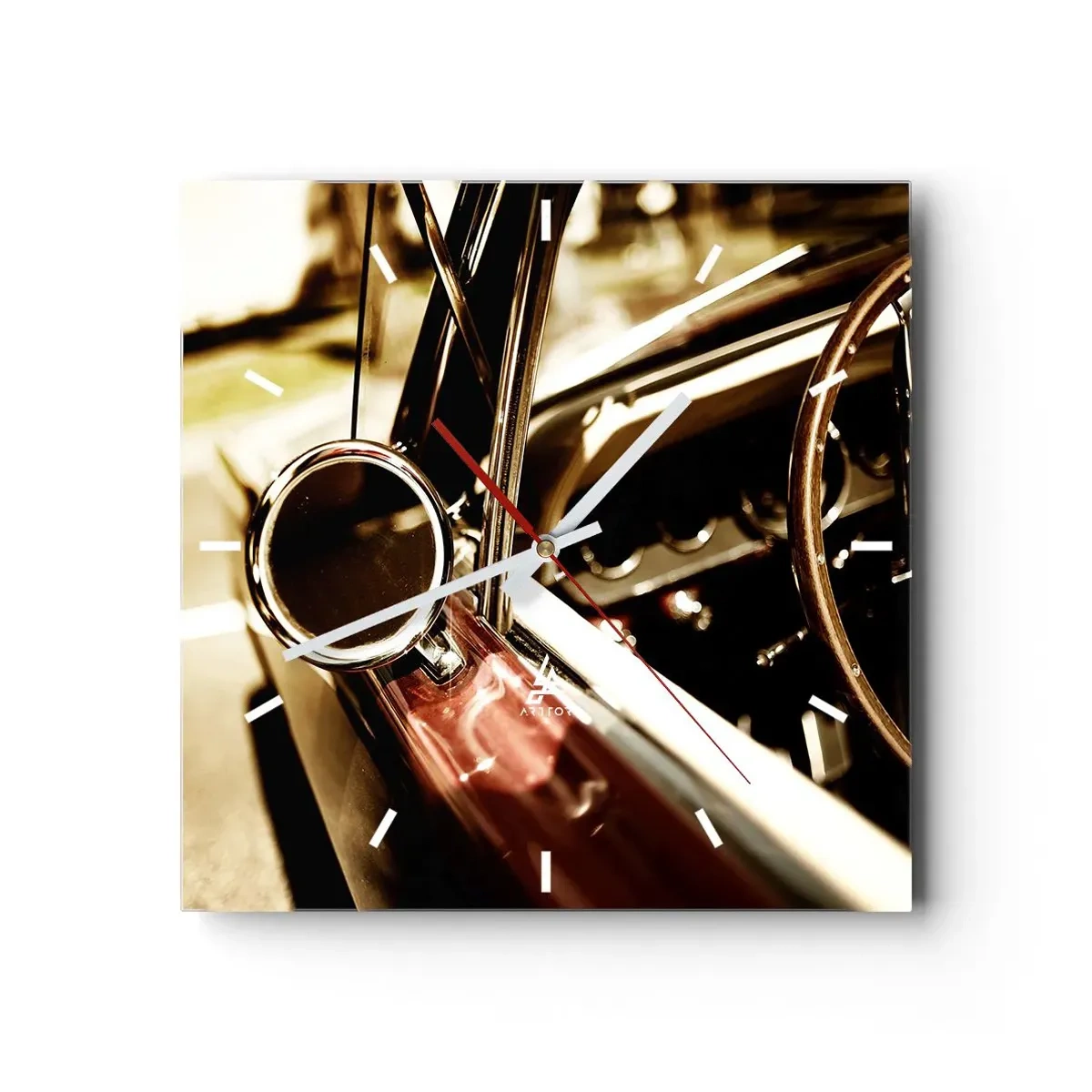 Horloge murale - Pendule murale - Gros plan du miroir et de l'intérieur d'une voiture rétro classique - 30x30cm - Auto avec une âme - Décoration murale moderne pour le salon et la chambre ARTTOR