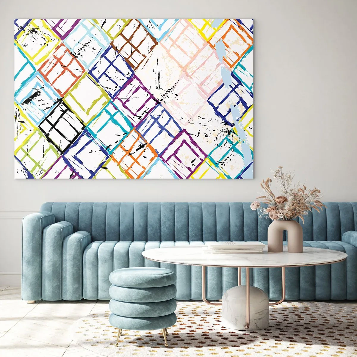 Impression sur verre - Image sur verre - Motif abstrait avec des losanges multicolores - 120x80cm - Cellules à louer - Décoration murale moderne pour le salon et la chambre ARTTOR