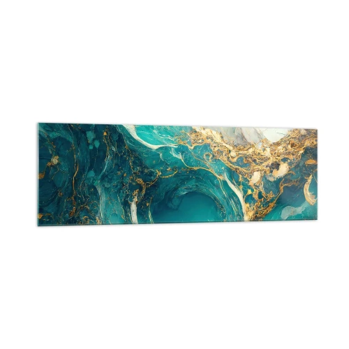 Impression sur verre - Image sur verre - Une composition abstraite dans des tons turquoise et or. - 160x50cm - Composition en veines d'or - Décoration murale moderne pour le salon et la chambre ARTTOR