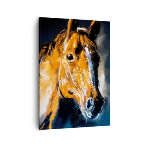 Impression sur toile - Image sur toile - Portrait d'un cheval dans un style pictural dynamique - 50x70cm - Et alors, tu y vas ? - Décoration murale moderne pour le salon et la chambre ARTTOR