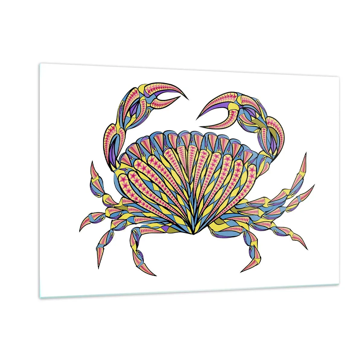 Impression sur verre - Image sur verre - Illustration d'un crabe coloré dans un style géométrique - 120x80cm - Bijoux de la mer - Décoration murale moderne pour le salon et la chambre ARTTOR