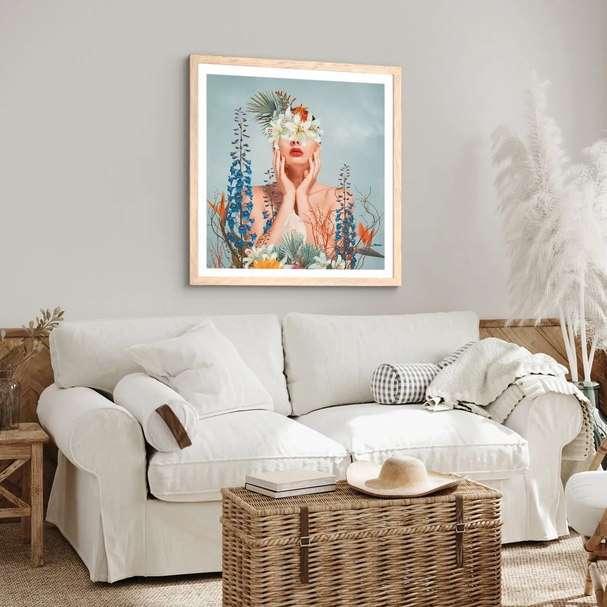 Affiche dans un chêne clair - Poster - Femme - fleur - 60x60 cm