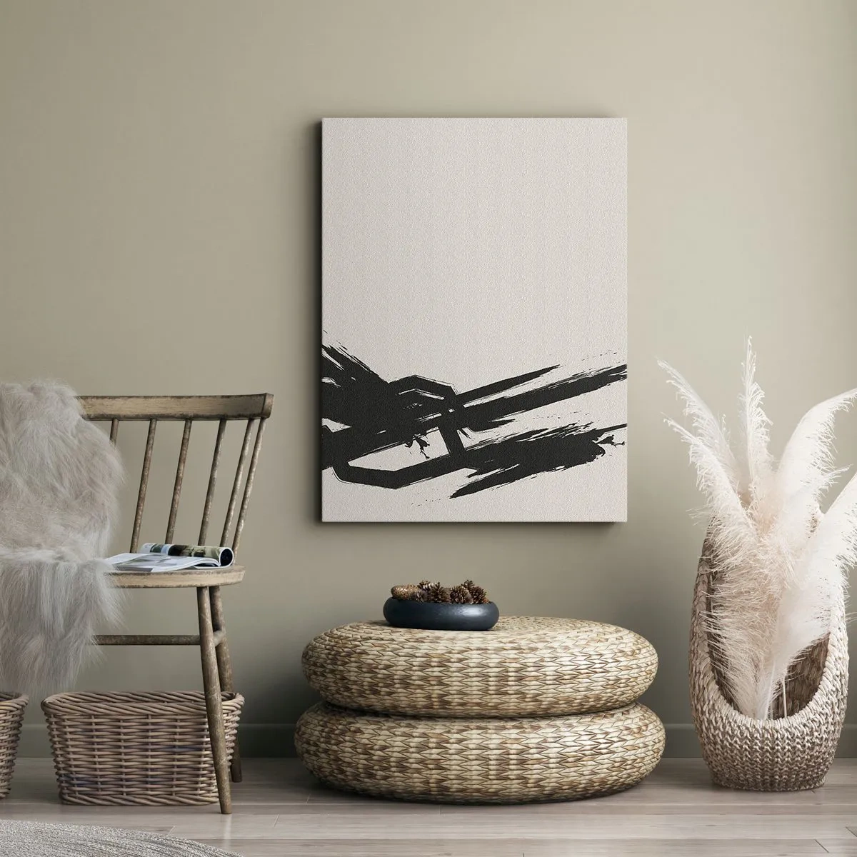 Impression sur toile - Image sur toile - Coups de pinceau dynamiques en noir sur fond clair - 70x100cm - Ruée imparable - Décoration murale moderne pour le salon et la chambre ARTTOR