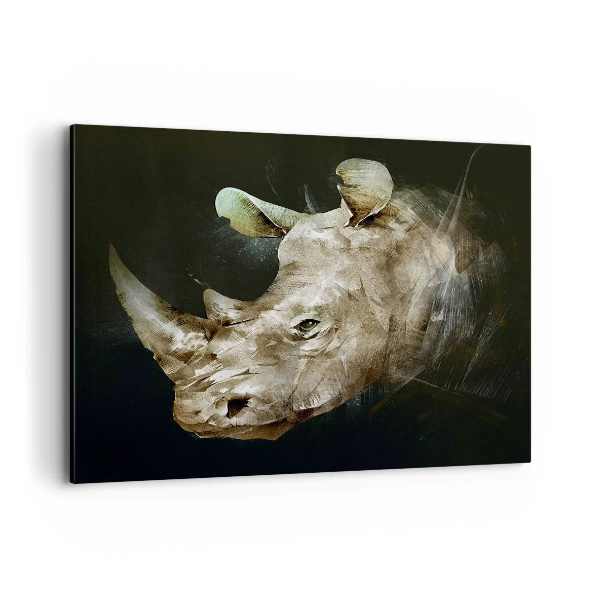 Impression sur toile - Image sur toile - Portrait d'un rhinocéros sous une forme artistique - 100x70cm - La force vraiment masculine - Décoration murale moderne pour le salon et la chambre ARTTOR