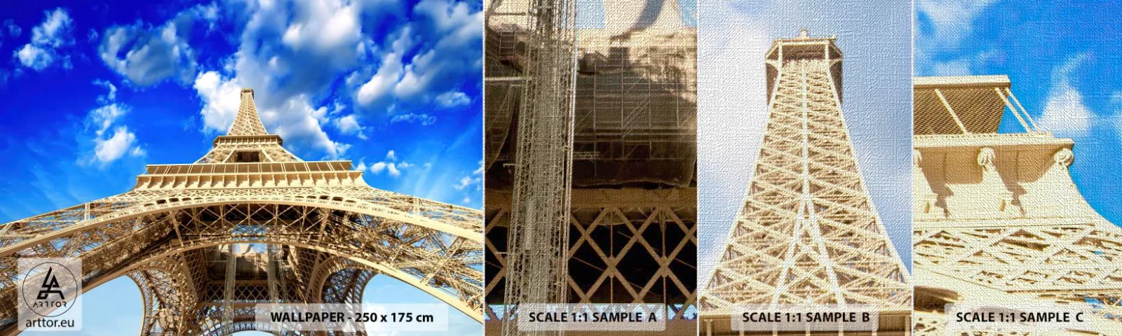 Échantillon de Papier Peint Premium Canvas - Atteindre le ciel et les nuages - Ville, Paris, tour Eiffel - 100x30 cm