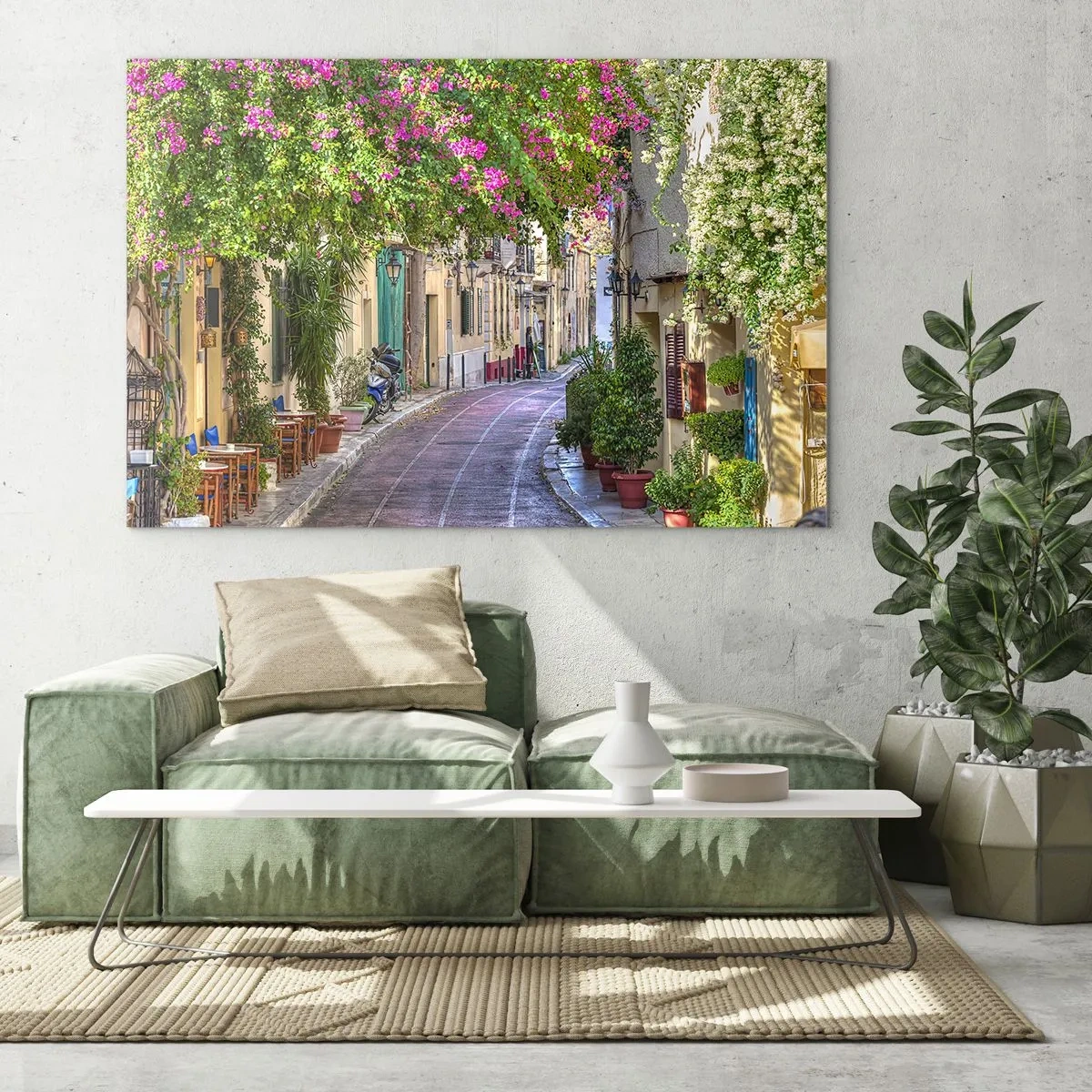 Impression sur verre - Image sur verre - Une charmante rue avec des arbres en fleurs - 70x50cm - Allée fleurie - Décoration murale moderne pour le salon et la chambre ARTTOR