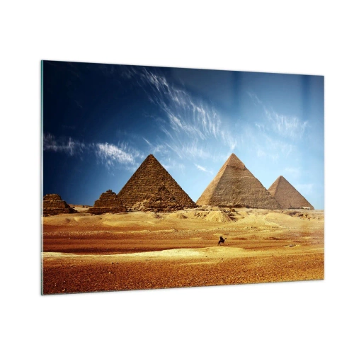 Impression sur verre - Image sur verre - Les pyramides de Gizeh contre le ciel bleu - 100x70cm - 40 siècles vous regardent - Décoration murale moderne pour le salon et la chambre ARTTOR