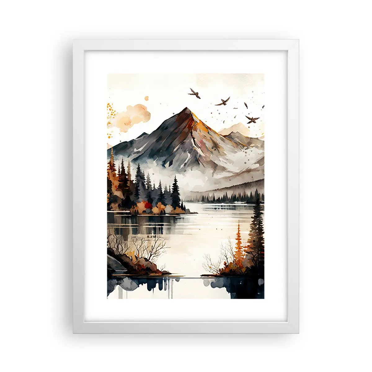 Affiche dans un cadre blanc - Poster - Automne doré dans les montagnes - 30x40 cm