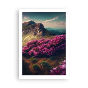 Affiche - Poster - Paysage de montagne avec des rhododendrons en fleurs - 50x70cm - L'été à la montagne - Décoration murale moderne pour le salon et la chambre ARTTOR