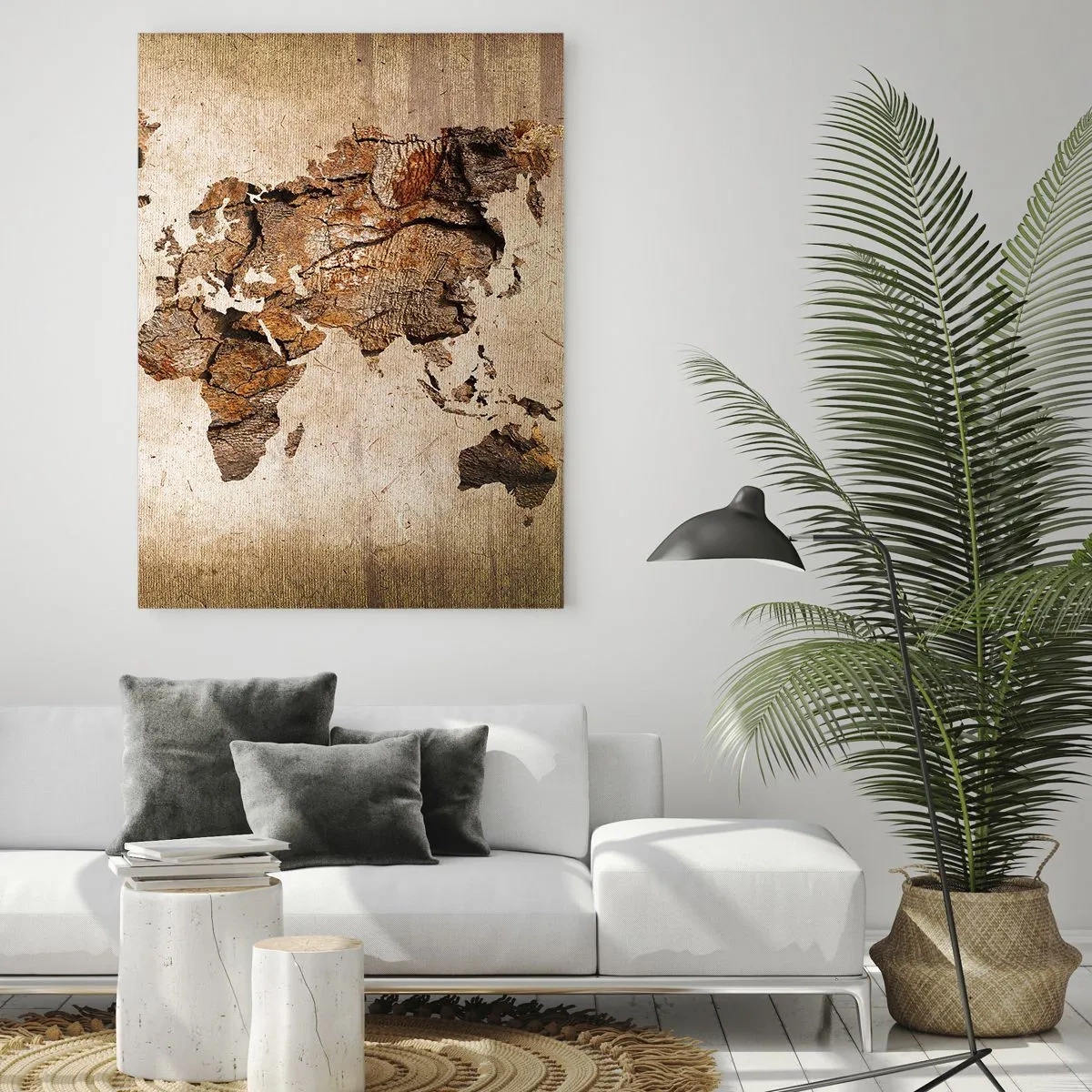 Impression sur verre - Image sur verre - Une carte du monde dans un style rustique en bois - 70x100cm - Découverte du monde - Décoration murale moderne pour le salon et la chambre ARTTOR