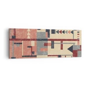 Impression sur toile - Image sur toile - Motif géométrique dans des tons pastel de beige, rouge et gris - 140x50cm - Une combinaison de verticaux et d'horizontaux - Décoration murale moderne pour le salon et la chambre ARTTOR