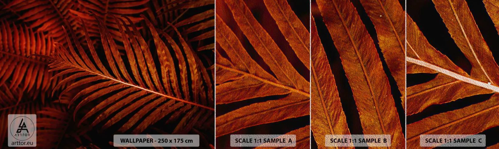 Échantillon de Papier Peint Premium Sand - Chaleur de la vie - Abstraction, Feuilles de palmier, Plante tropicale - 100x30 cm