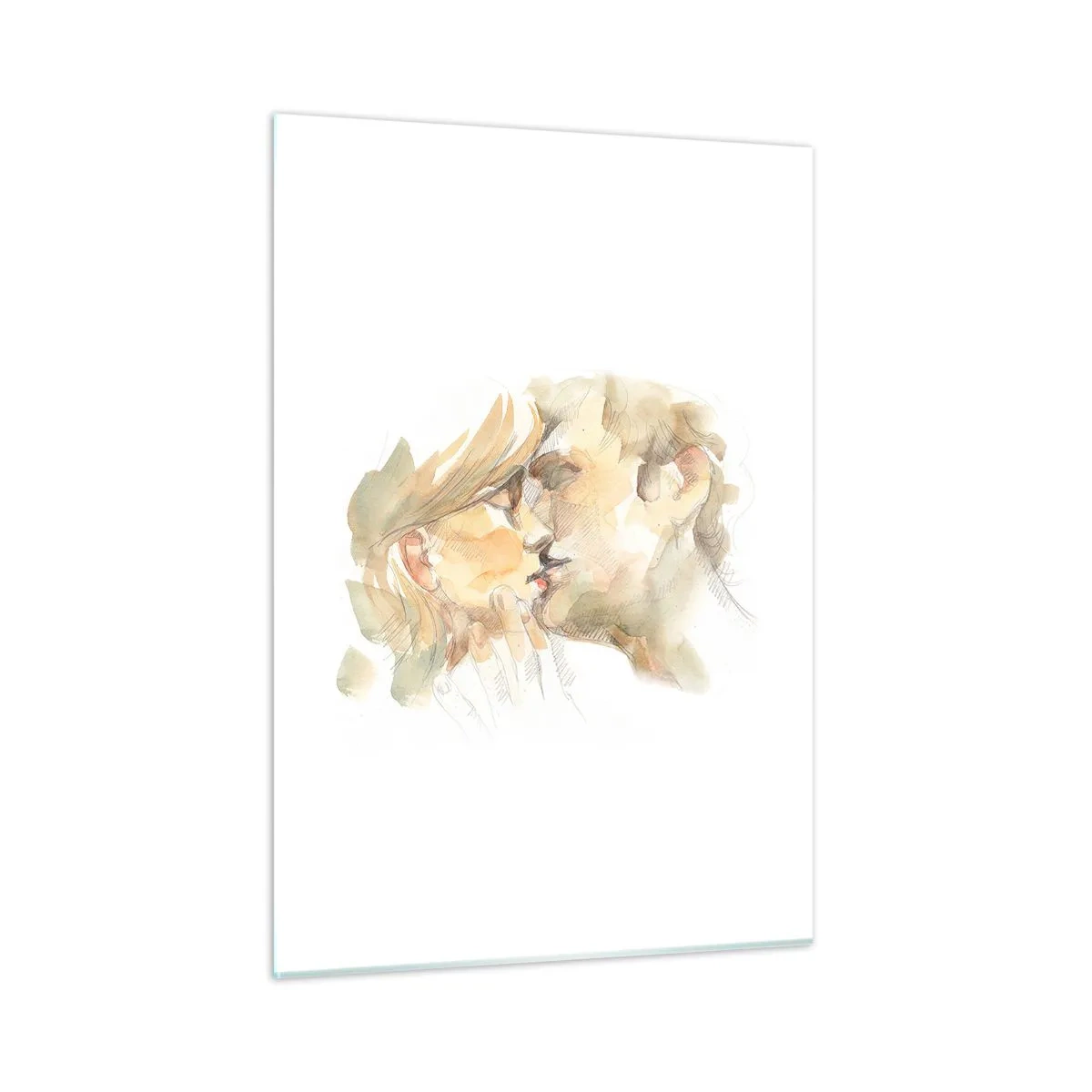 Impression sur verre - Image sur verre - Aquarelle romantique représentant un baiser d'amoureux - 50x70cm - A moitié trouvé ? - Décoration murale moderne pour le salon et la chambre ARTTOR