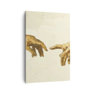 Impression sur toile - Image sur toile - Mains géométriques tendues l'une vers l'autre sur un fond clair - 70x100cm - Géométrie divine - Décoration murale moderne pour le salon et la chambre ARTTOR