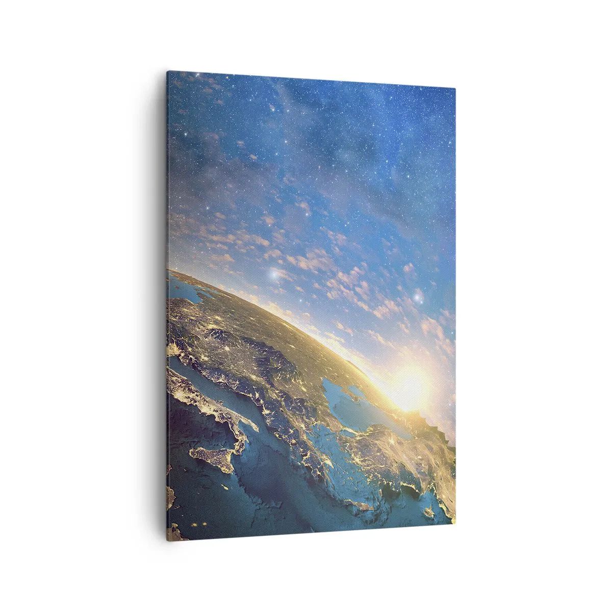 Impression sur toile - Image sur toile - Vue de la Terre depuis l'espace au lever du soleil - 70x100cm - Regardons-nous de loin - Décoration murale moderne pour le salon et la chambre ARTTOR