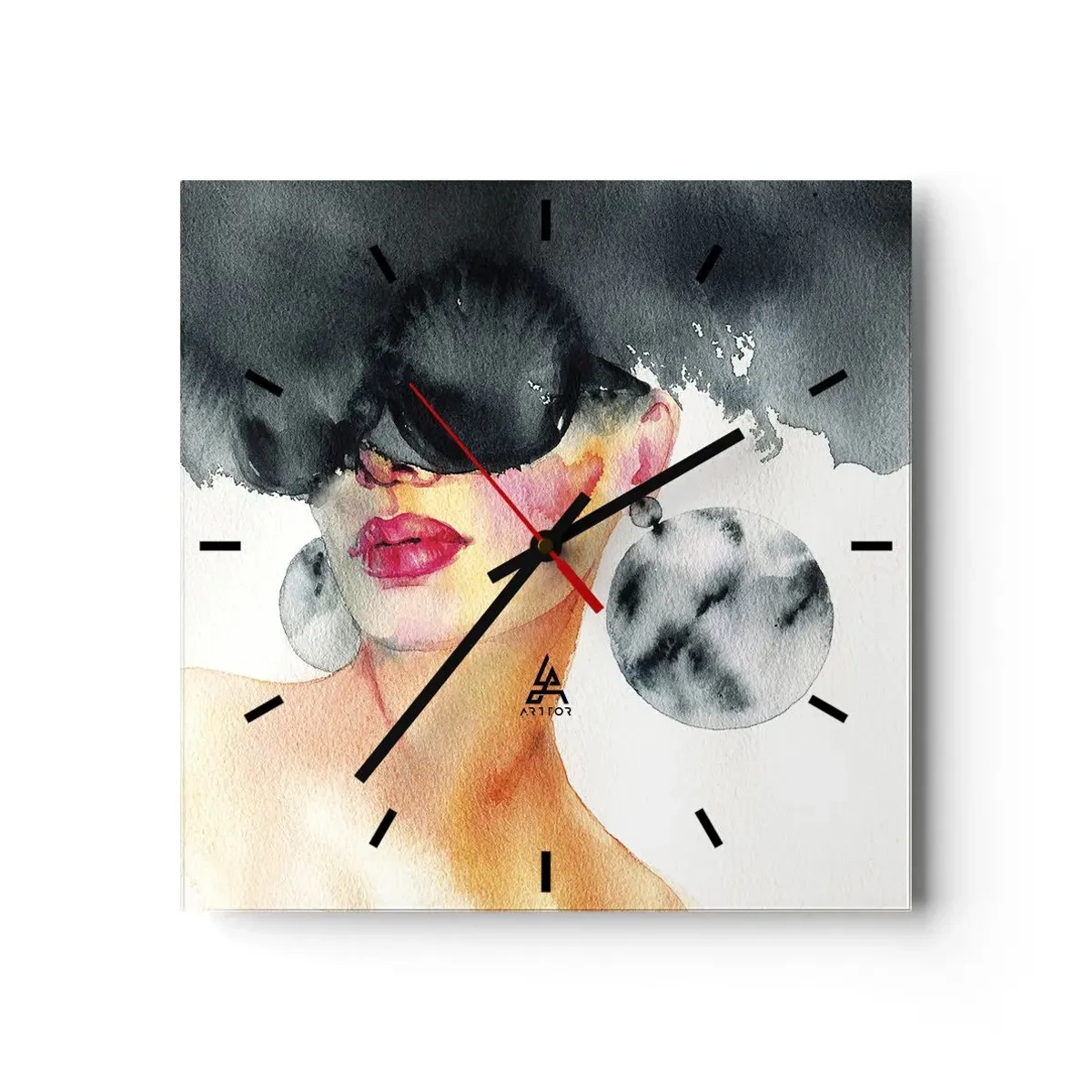 Horloge murale - Pendule murale - Une femme portant des lunettes élégantes et de grandes boucles d'oreilles - 30x30cm - Secret de l'élégance - Décoration murale moderne pour le salon et la chambre ARTTOR