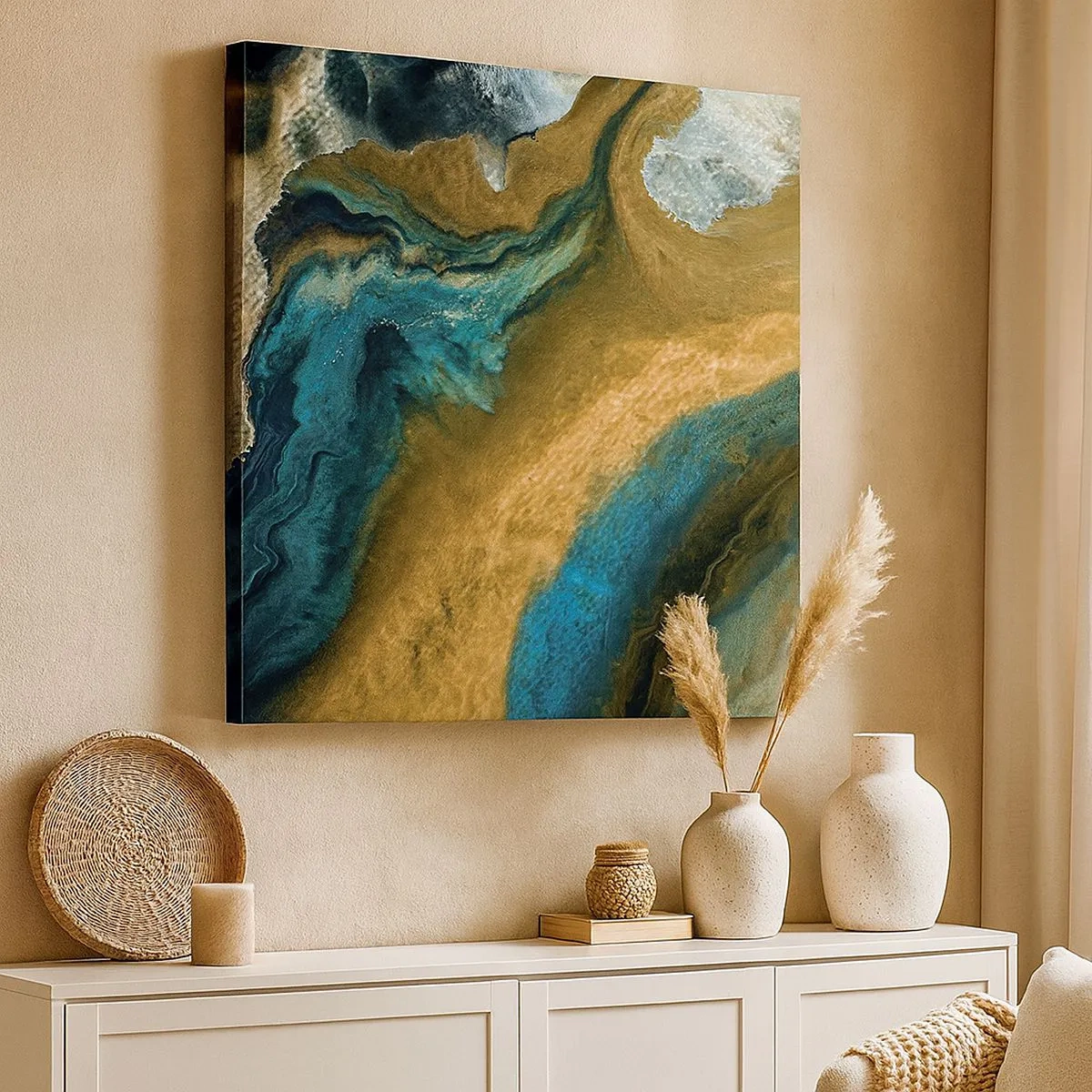 Impression sur toile - Image sur toile - Bleu - jaune - influences mutuelles - 30x30 cm