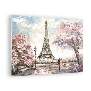 Impression sur verre - Image sur verre - Illustration de la Tour Eiffel dans un décor printanier - 70x50cm - Balade d'avril à Paris - Décoration murale moderne pour le salon et la chambre ARTTOR