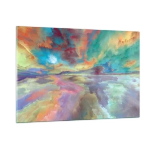 Impression sur verre - Image sur verre - Des nuages colorés se reflètent dans l'eau à l'horizon - 120x80cm - Deux paradis - Décoration murale moderne pour le salon et la chambre ARTTOR