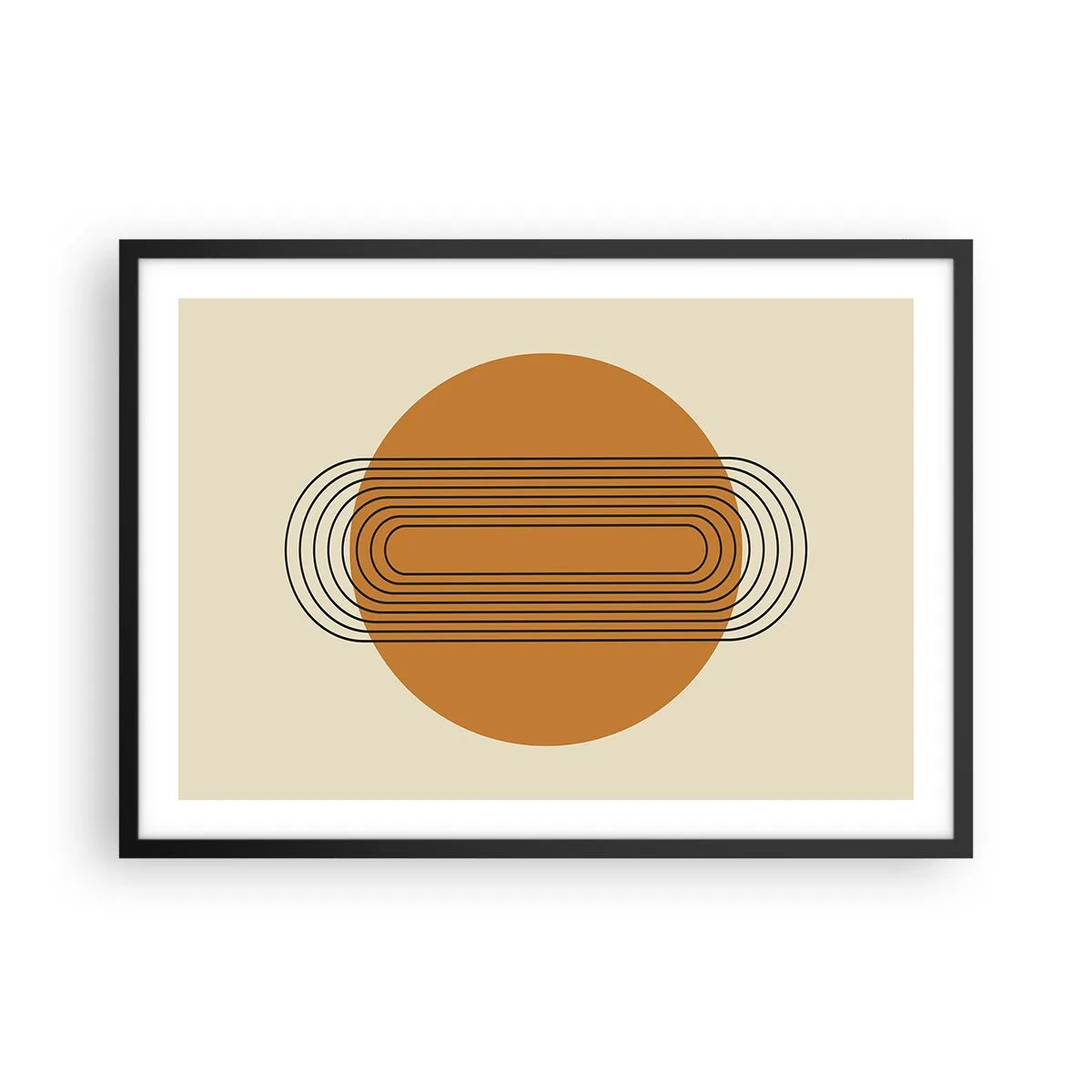 Affiche dans un cadre noir - Poster - Motif géométrique avec des cercles et des lignes orange - 70x50cm - Plan idéal - Décoration murale moderne pour le salon et la chambre ARTTOR