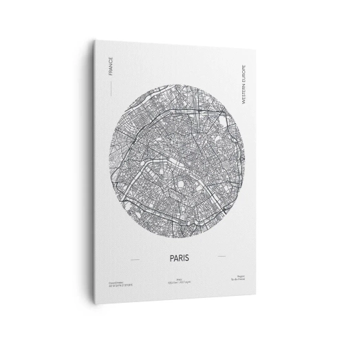 Impression sur toile - Image sur toile - Carte de Paris dans un style minimaliste - 70x100cm - Anatomie de Paris - Décoration murale moderne pour le salon et la chambre ARTTOR