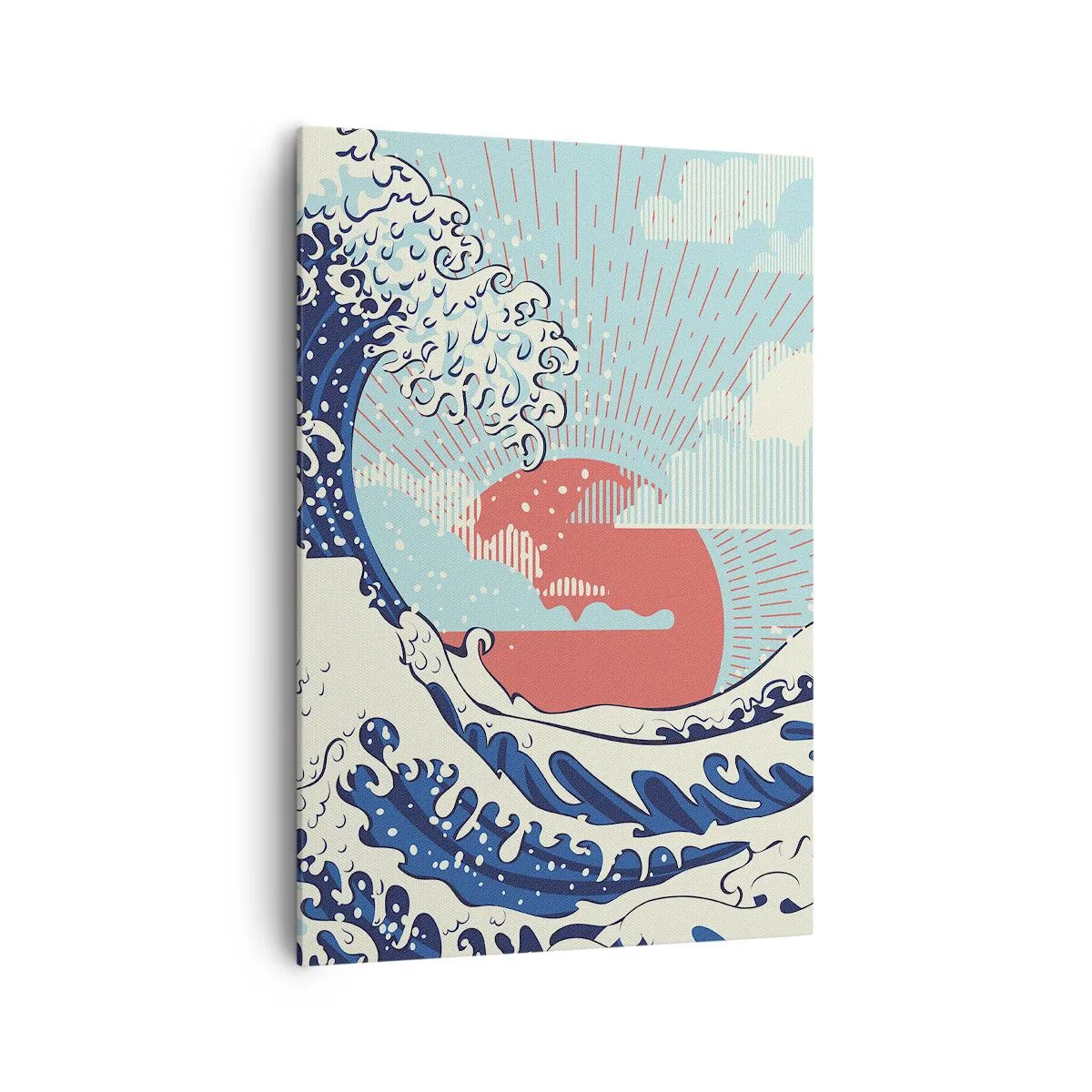 Impression sur toile - Image sur toile - Vagues de l'océan et coucher de soleil à la japonaise - 70x100cm - D'une inspiration japonnaise - Décoration murale moderne pour le salon et la chambre ARTTOR